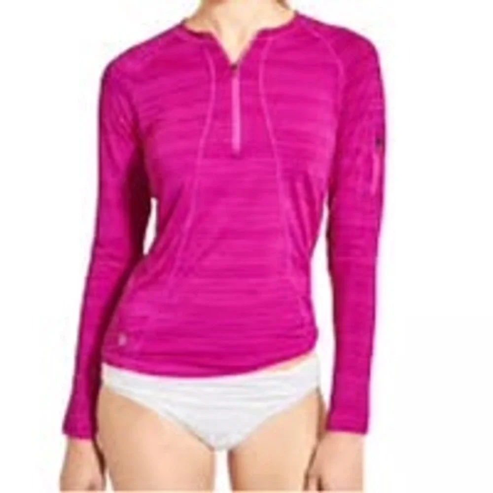Athleta Pacifica UPF 50 Pink 1/2 Zip Long Sleeve Pullover Workout Swim Top Sz S - Picture 1 of 9